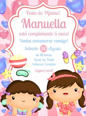 Convite Aniversário Festa do Pijama Meninas para Editar Online
