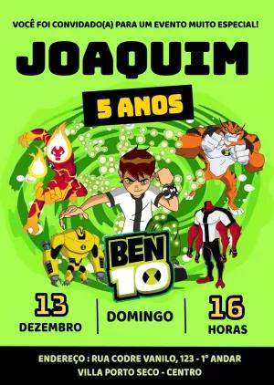 Convite de Aniversário Ben 10 e Aliens para Editar Online