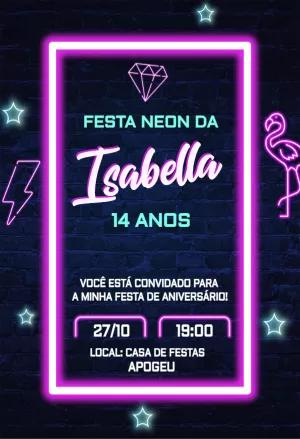 Convite de Aniversário Tema Neon para Editar Online