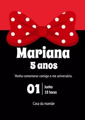 Convite Aniversário Minnie Vermelha com Laço para Editar