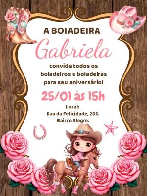 Convite Aniversário Boiadeira Floral Country para Editar Online