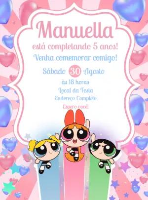 Convite de Aniversário Meninas Super Poderosas para Editar