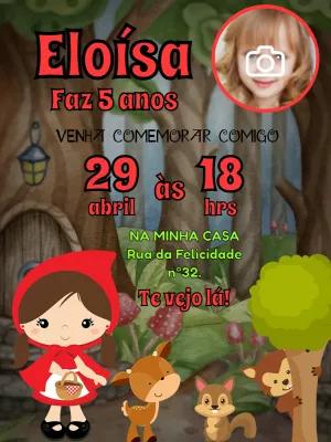 Convite Aniversário Chapeuzinho Vermelho com Foto para Editar