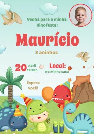 Convite Aniversário Dino Baby com Foto para Editar Online