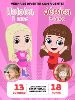 Convite Aniversário Duplo Aventureiras com Foto para Editar