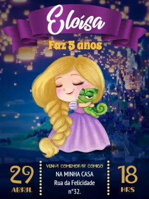 Convite Aniversário Rapunzel Enrolados para Editar Online