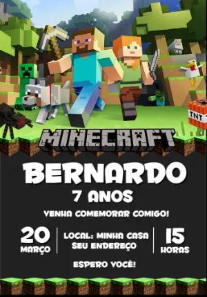 Convite de Aniversário Minecraft com Personagens para Editar