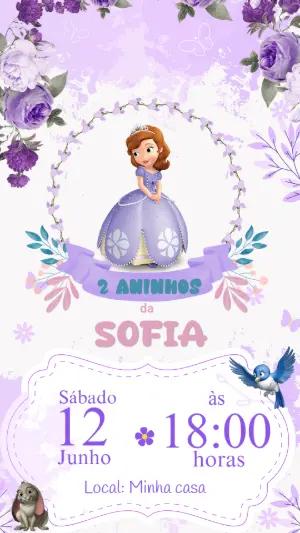 Convite Aniversário Princesa Sofia para Editar Online