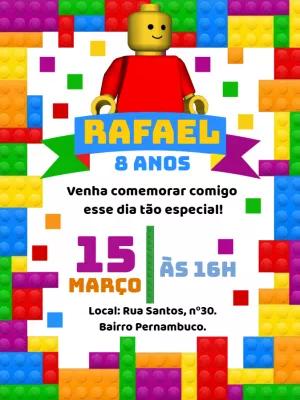 Convite de Aniversário Lego com Blocos Coloridos para Editar