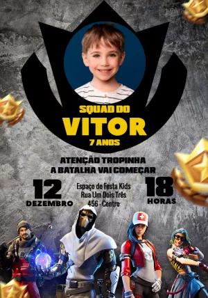 Convite de Aniversário Fortnite com Foto para Editar Online