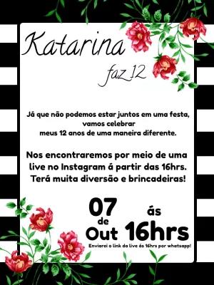 Convite Aniversário Floral Listrado para Editar Online