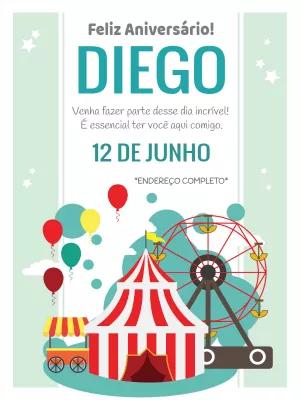 Convite de Aniversário Tema Circo para Editar e Enviar Online