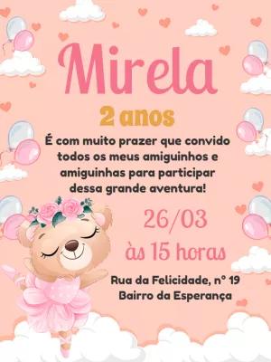 Convite Aniversário Ursinha Bailarina para Editar Online