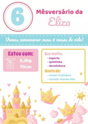 Arte de Mêsversário Princesa com Castelo para Editar Online