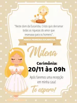 Convite Primeira Eucaristia Menina Loira para Editar Online