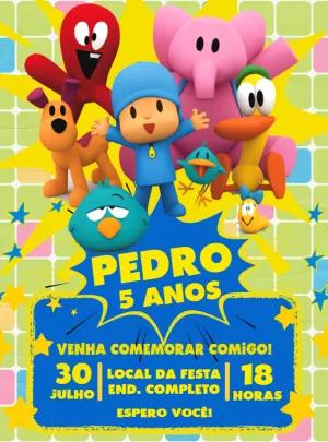 Convite de Aniversário Pocoyo e sua turma para Editar Online