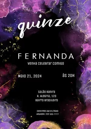 Convite de 15 Anos Mármore Roxo e Dourado para Editar