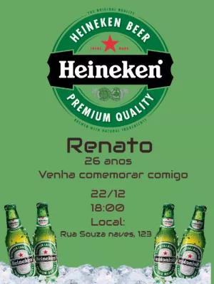 Convite de Aniversário Tema Heineken para Editar Online