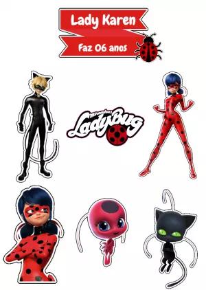 Topo de Bolo Ladybug Miraculous com Personagens para Editar