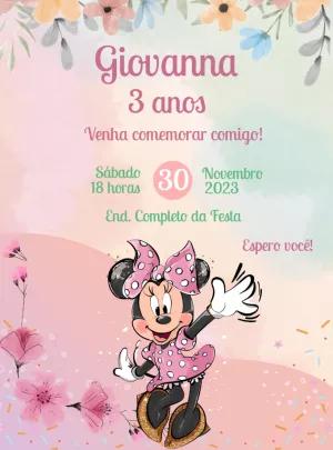 Convite Aniversário Minnie Rosa Aquarela para Editar Online