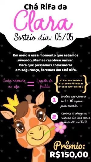 Convite Chá Rifa Girafinha Fofa para Editar Online