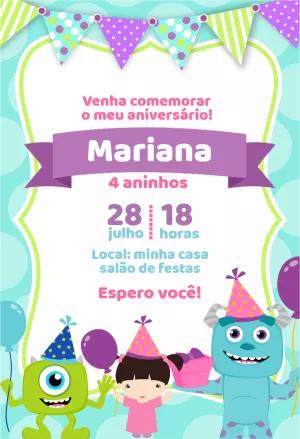 Convite Aniversário Monstros S.A. para Editar Online