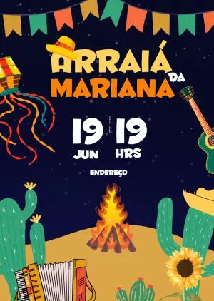 Convite de Festa Junina com Fogueira e Cactos para Editar