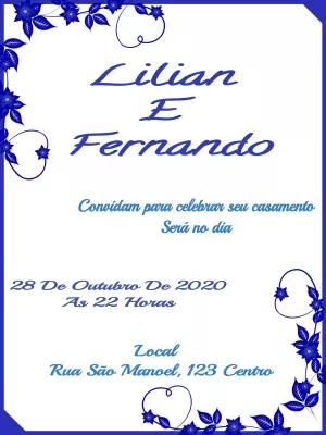 Convite de Casamento Floral Azul para Editar Online