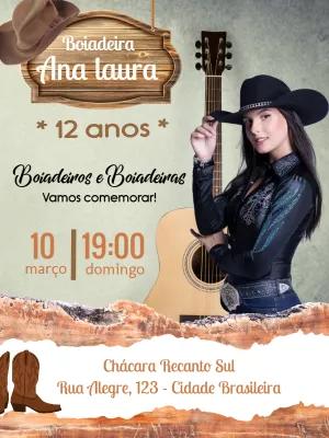 Convite de Aniversário Boiadeira Country para Editar Online