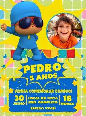 Convite Aniversário Pocoyo com Foto para Editar Online
