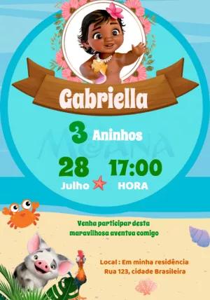 Convite de Aniversário Moana Baby com Foto para Editar Online