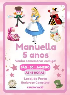 Convite de Aniversário Alice no País das Maravilhas para Editar