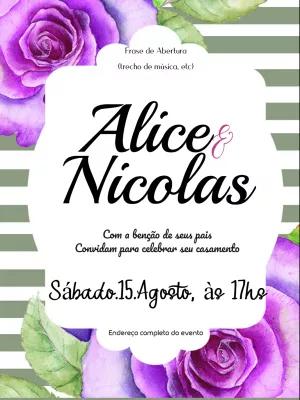Convite de Casamento Floral com Rosas Roxas para Editar