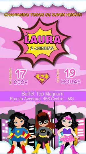 Convite Aniversário Super Heroínas para Editar Online