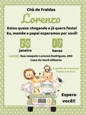 Convite Chá de Fraldas Safari com Animais Fofos para Editar