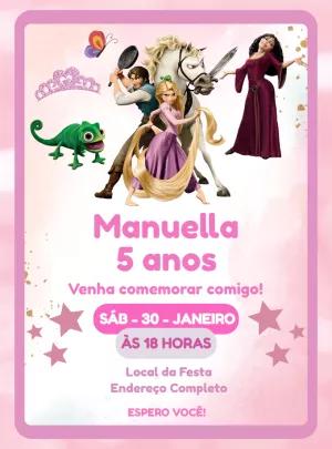Convite de Aniversário Enrolados Rapunzel para Editar Online