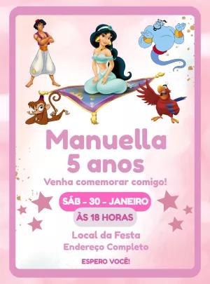 Convite de Aniversário Jasmine com Personagens para Editar Online