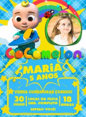 Convite Aniversário Cocomelon com Foto para Editar Online