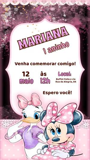 Convite Aniversário Minnie e Margarida para Editar Online