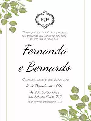 Convite de Casamento Botânico com Folhas para Editar Online