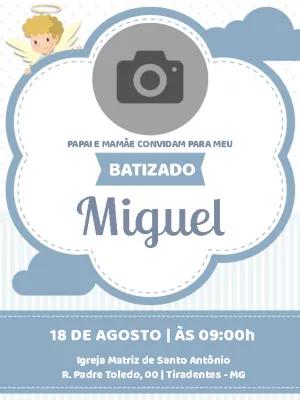 Convite de Batizado Azul com Foto e Anjo para Editar Online