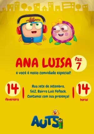 Convite de Aniversário Auts com Personagens para Editar Online
