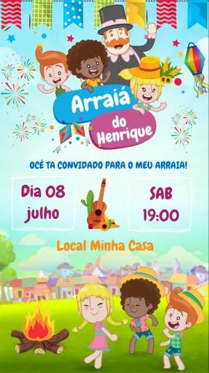 Convite Aniversário Arraiá Mundo Bita para Editar Online