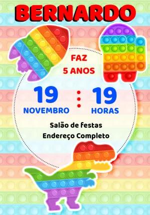 Convite Aniversário Pop It Colorido para Editar Online