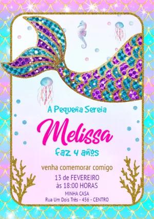 Convite de Aniversário Sereia com Glitter para Editar Online