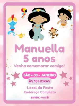 Convite de Aniversário Jasmine Toy com Aladdin para Editar Online