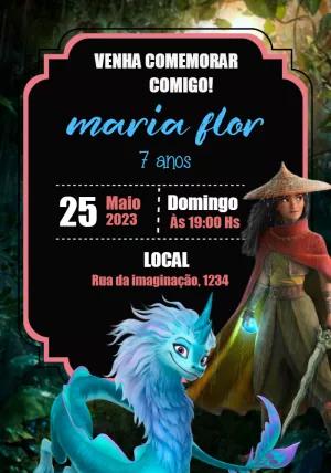 Convite Aniversário Raya e o Último Dragão para Editar Online