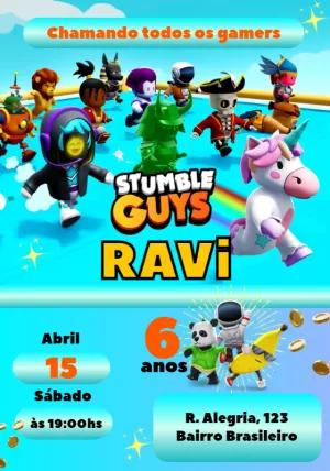 Convite Aniversário Stumble Guys com Personagens para Editar Online