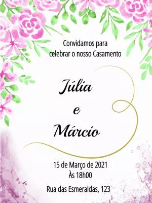 Convite de Casamento Floral em Aquarela para Editar Online