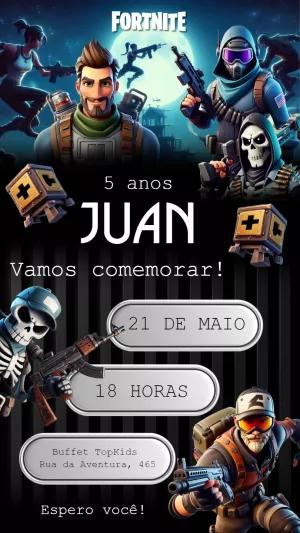 Convite Aniversário Fortnite com Personagens para Editar Online